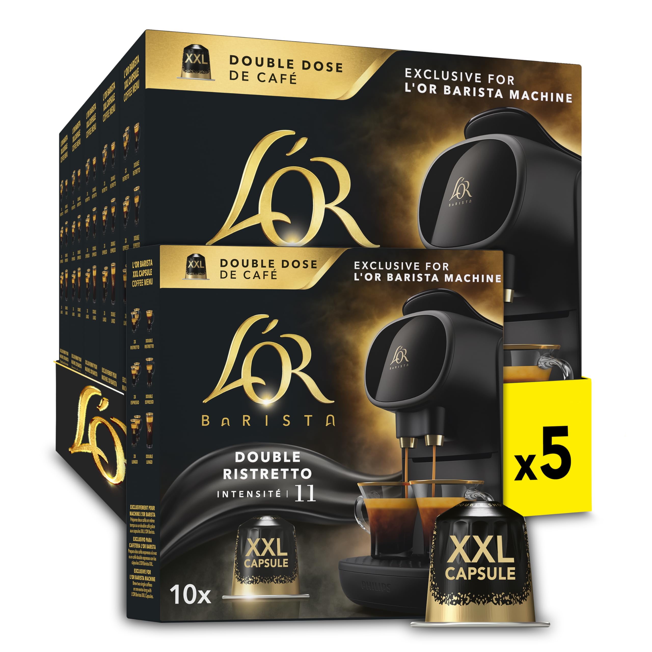 L'OR Barista Kaffeekapseln Ristretto, exklusiv für L'OR Barista Maschinen, 5er Pack, 5 x 10 Kapseln