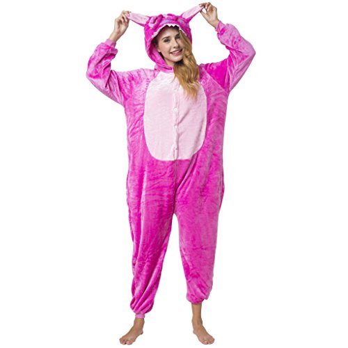 Stitch Kostüm Engel rosa S (145-155cm), Jumpsuit, Onesie, Karnevals-Kostüm, Verkleidung zum Fasching, Schlafanzug, Hausanzug, Jogginganzug, Cosplay, Tierkostüm für Erwachsene