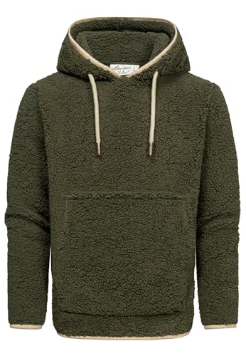 Amaci&Sons Herren Kapuzenpullover Teddyfell Teddy Sweatjacke Plüsch Hoodie Pullover Sweatshirt 4068 Khaki XXL