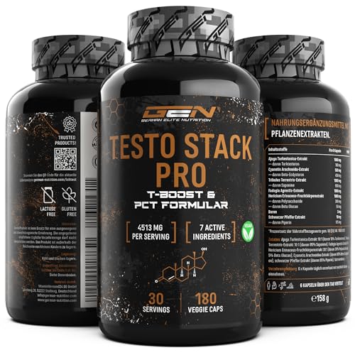 TST-STAK PRO - Hochdosiert mit Turktesteron, Beta-Ecdysteron, Fadogia Agrestis, Tribulus, Hericium Extrakt, Boron - 180 Kapseln - Vegan