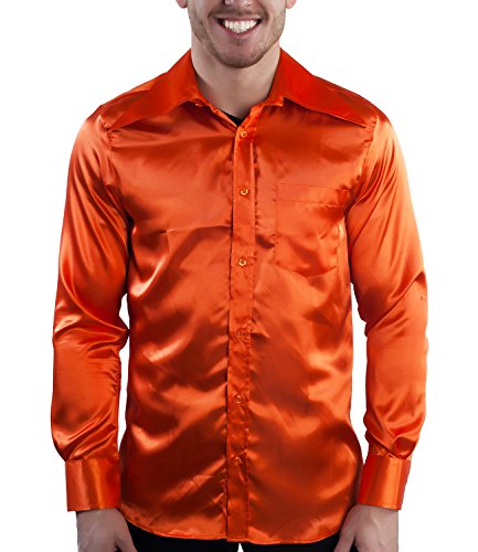 Comycom 70er Jahre Partyhemd Orange Satin Look XXL