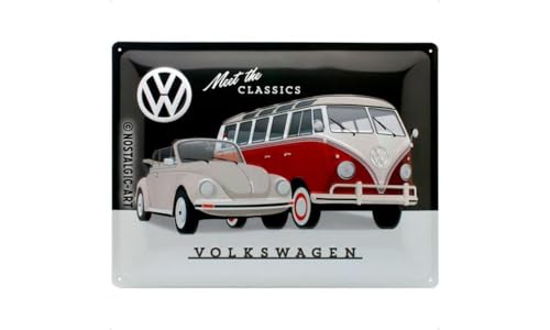 Nostalgic-Art Retro Blechschild, 30 x 40 cm, VW – Meet The Classics – Volkswagen Bus Geschenk-Idee, aus Metall, Vintage Design