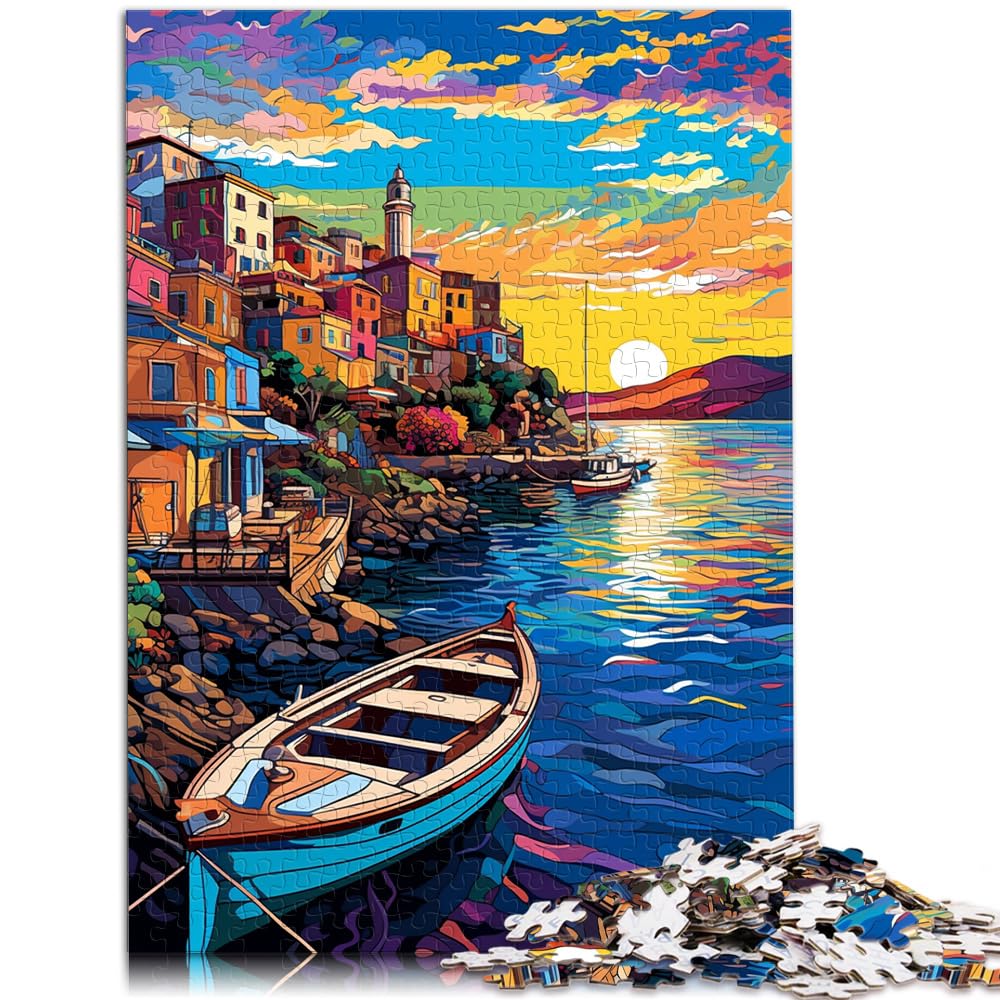 Puzzle für farbenfrohe psychedelische Szene im heiligen Holzhafen Griechenlands. Puzzle 1000 Teile, Holzpuzzle, Spielzeug, Wanddekoration, 1000 Teile (50 x 75 cm)