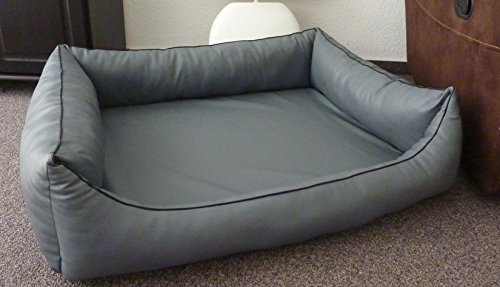 Ortopedico Orthopaedisches Hundesofa Hundebett Kunstleder Hundebettenmanufaktur 80 cm X 60 cm mit Viscoschaum Matratze (grau)