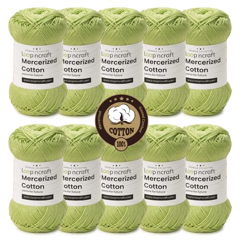 Mercerized Cotton 10er-Set, Limette, Loopncraft, 10 X 50g, Amigurumi Garn, Premium, 100% merzerisierte, gekämmte und gasierte Baumwolle