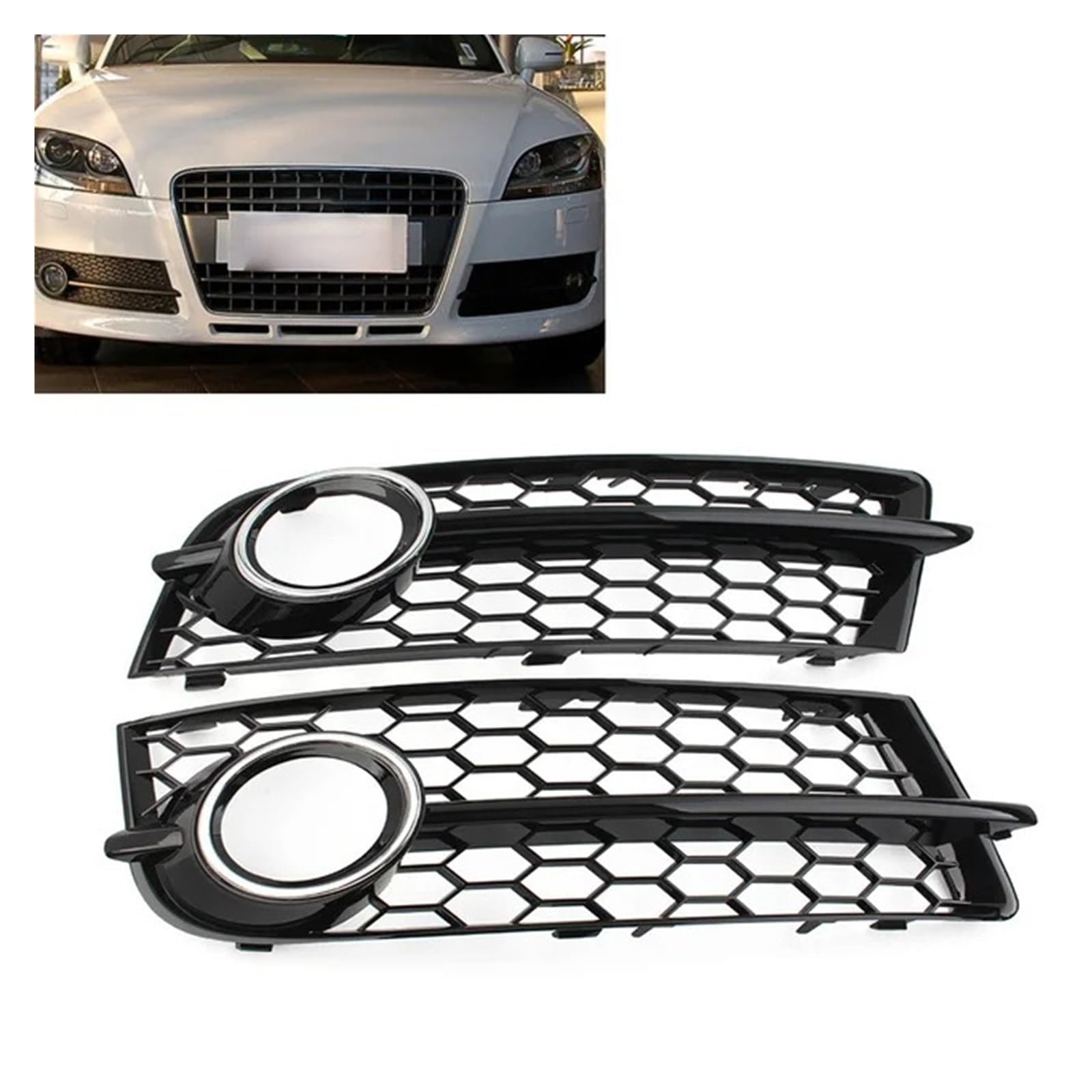 Frontgrills Für Für TT 8J 2006-2014 Front Stoßstange Honeycomb Mesh Licht Abdeckung Auto Nebel Lampe Kühlergrill Front Bumper Grille(Chrome Silver)