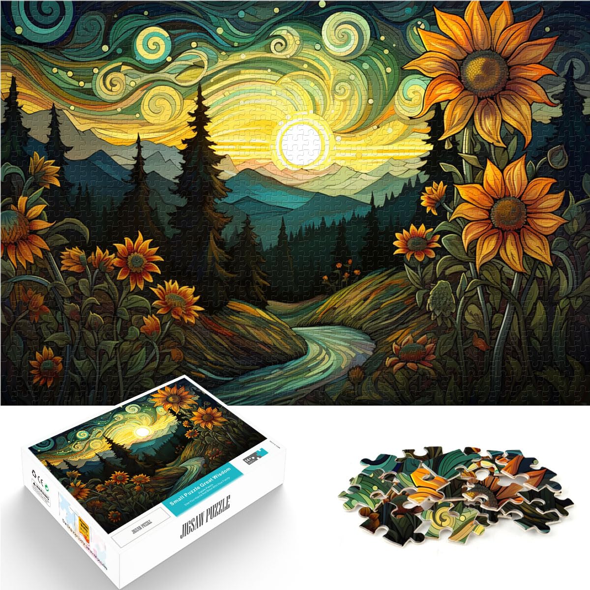 Puzzle für Erwachsene, Sonnenblumen in der Nacht, 1000 Teile, Puzzle-Geschenke, Holzpuzzle, Stressabbau, Urlaub zu Hause, Zeit totschlagen, 1000 Teile (50 x 75 cm)