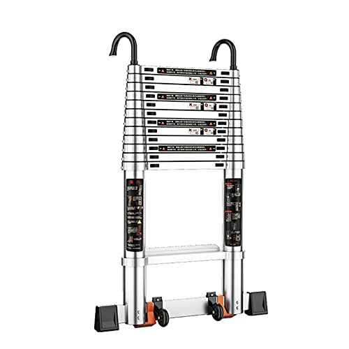 Aluminium-Ausziehleiter mit Rädern, Teleskopleiter und Dachboden-Dachhaken-Set, Teleskopleiter, faltbar, Tragkraft max. 150 kg/330 lb Ambitious