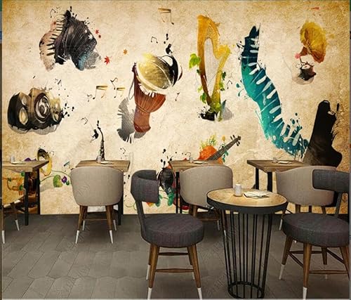 tyujlkjddlf Tapete Wandbild 3D Benutzerdefinierte Graffiti-Musikinstrumente, Kreative Aquarell-Bar, Restaurant, Ktv-Hintergrundwand-350Cmx245Cm