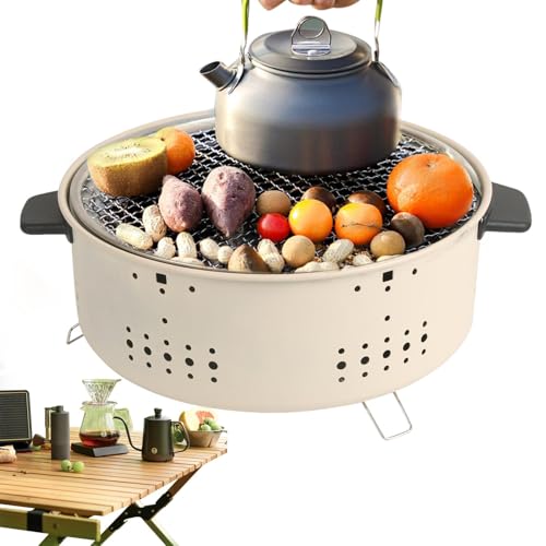 Aizuoni Tischgrill Holzkohle, Tischgrill, Grill Holzkohle, Barbecue-Grill, Tragbarer Barbecue-Grill, Barbecue-Grill Schreibtisch-Tisch-Außengrill, Outdoor Holzkohle Smoker Tabletop BBQ Grill