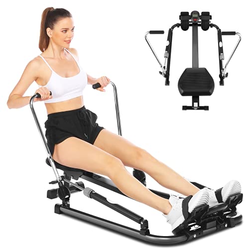 ANCHEER FitnessRudergerät für Sport, 10-12 Widerstandsstufen, LCD-Anzeige, Tablet-Halterung, leises System, rutschfestes Pedal, verstellbarer Sitz, maximale Belastung: 220-265 lb (Schwarz + 12 Stufen)