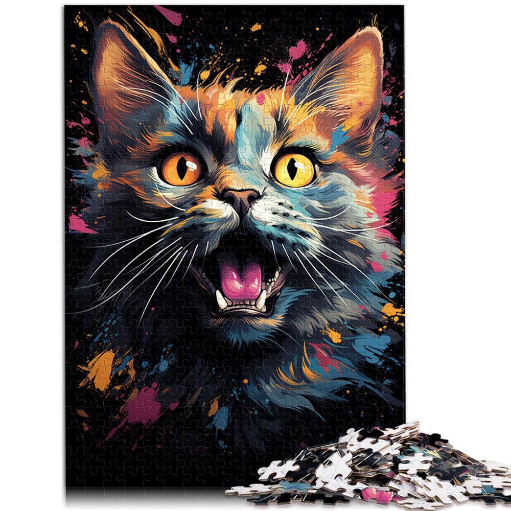 Puzzles zum Verschenken, Fantasievolle Bunte Katze, 1000 Puzzles für Erwachsene, Holzpuzzles, anspruchsvolles, unterhaltsames Familienspiel, 1000 Teile (50 x 75 cm)