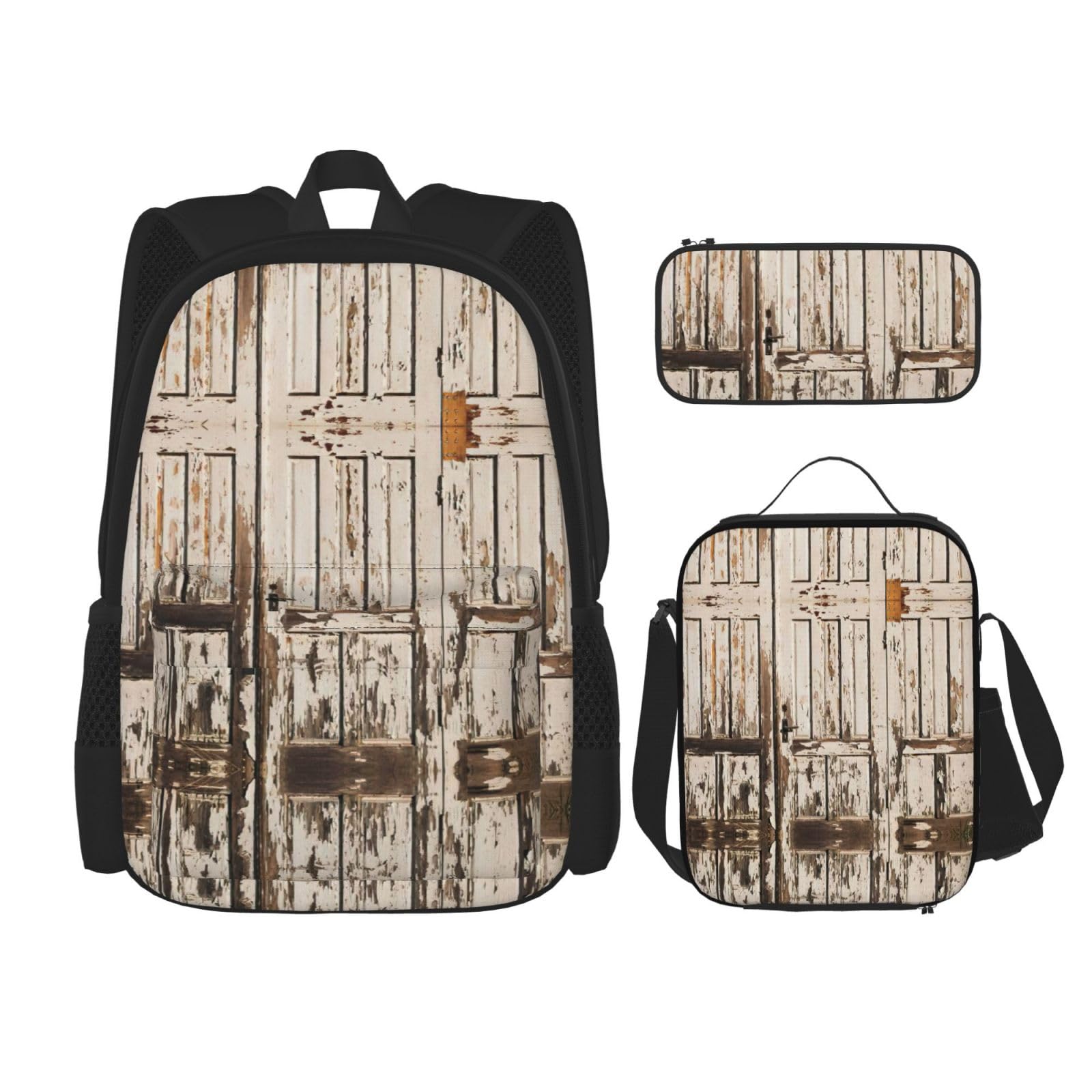 WURTON Stall Barn Door Print Adjustable Shoulder Straps Backpack Set Lunch Bag Pencil Case Combination Bags Set