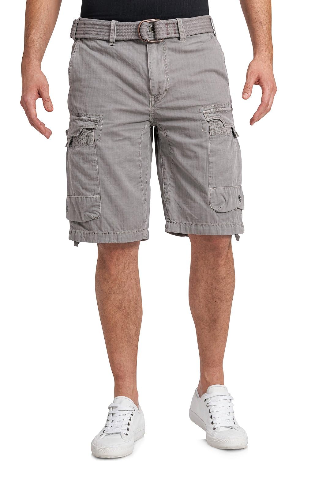 Jet Lag Herren Cargo Shorts mit Gürtel 24-975 Bermuda knielang Loose Fit Steeple Grey W34