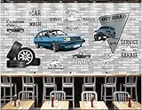 Blaue Autowerkstatt Ziegelmauer 3D Tapete Poster Restaurant Schlafzimmer Wohnzimmer Sofa TV Dekorative Wand-250cm×170cm