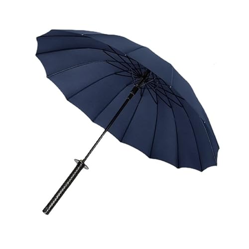 WEII Samurai-Regenschirm mit langem Griff, kreativer Schwertschirm mit Schirmhülle, Großer windfester Umbrella Taschenschirm (106Cm,Blau)