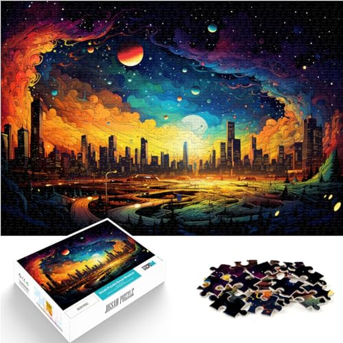 Puzzle, bunte psychedelische Stadt, Puzzle 1000 Teile, Holzpuzzle, schwieriges, schweres Puzzle für Frauen und Männer, 1000 Teile (50 x 75 cm)