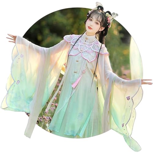 Chinesisches Hanfu Kleid Damen Elegant Set Antik Stil Rock Pferdnudel, M=160-164cm,Green