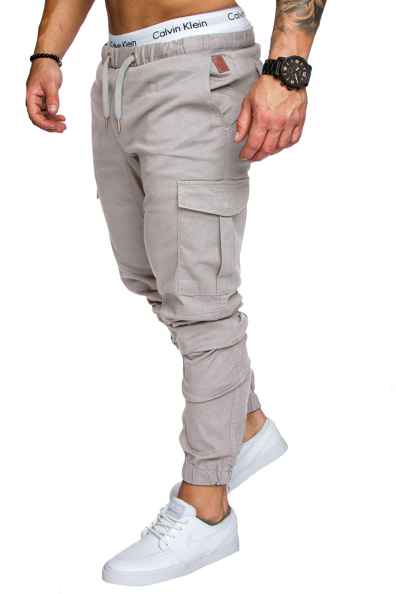 Amaci&Sons Jogger Cargo Herren Chino Jeans Hose 7001 Hellgrau W40