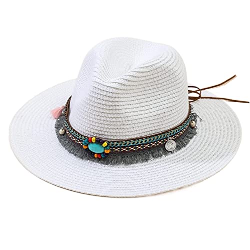 YIHANSS Sonnenhut Strandhut Fransen Verzierter Strohhut Damen Boho Strandhut Eleganter Sonnenhut Panamahut Strohhut Hüte