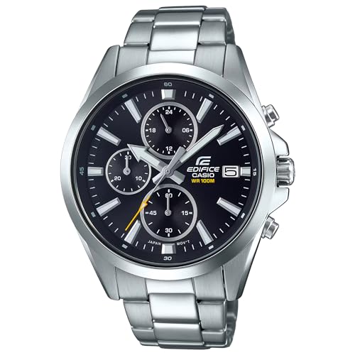 Edifice Casio Herrenarmbanduhr EFV-560D-1AVUEF, schwarz, massives Edelstahlgehäuse und Armband, 10 BAR