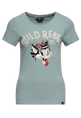 Queen Kerosin Damen Basic T-Shirt | Slim Fit | Retro Frontprint | Baumwolle Stretch | Cartoon Wild Rebel