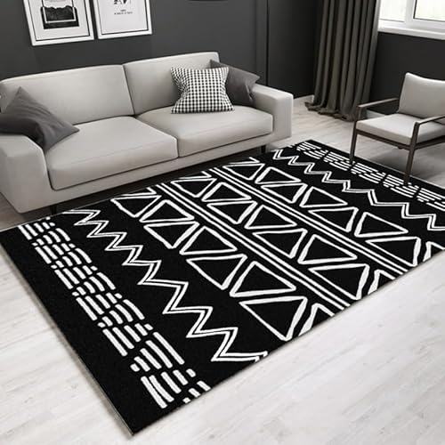 Gambo Teppich Geometrisch Schwarz Teppich Moderne Abstrakte Polyester,Für Wohnzimmer Schlafzimmer Esszimmer rutschfeste Weiche Teppich,Faltbar Küchenteppich,Pflegeleicht,80X120Cm
