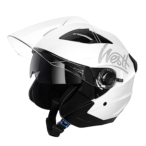 Westt Jethelm mit Visier und Sonnenblende Motorradhelm Herren Damen Rollerhelm Mopedhelm Mofa Chopper Helm Motorrad Halbhelm ECE 22.06 & DOT Zertifiziert