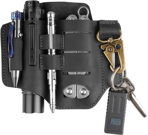 VIPERADE PJ16 Lederscheide, Multitoolscheide/Werkzeuge Holster/Messergürtelscheid/Taschenlampenscheide für Leatherman Multitools, Organizerscheide mit 3 Taschen (Verbessertes Schwarz)