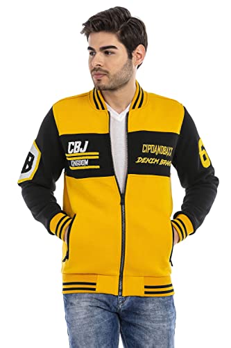 Cipo & Baxx Herren Sweatjacke Kollagejacke Freizeit Pullover Jacke Sweater CL500 Gelb M