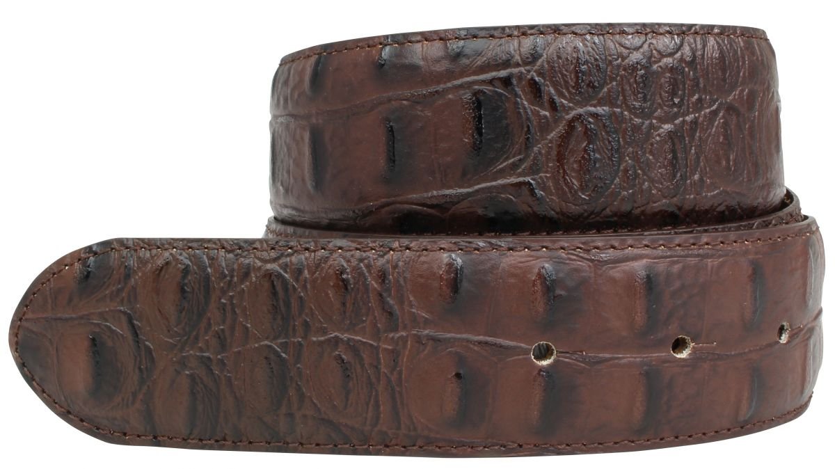 BELTINGER Gürtel mit Krokoprägung ohne Schnalle 4 cm | Leder-Gürtel für Damen Herren 40mm Kroko-Optik | Kroko-Muster | Braun 90cm