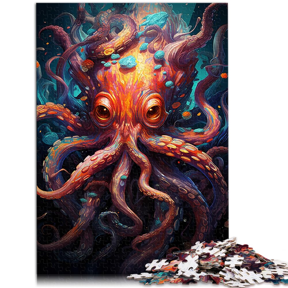 Puzzles für Puzzles, farbenfrohes psychedelisches Kunstgemälde eines Oktopus, Puzzles 1000 Teile, Holzpuzzle, Weihnachtspuzzle-Geschenke, 1000 Teile (50 x 75 cm)