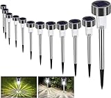 Solarleuchte Solar Bawoo Gartenleuchte LED Solarlampe 12 Stück Energiesparend IP65 Wasserdicht Edelstahl Ideal für Terrasse, Rasen, Garten Hofwege und Wege