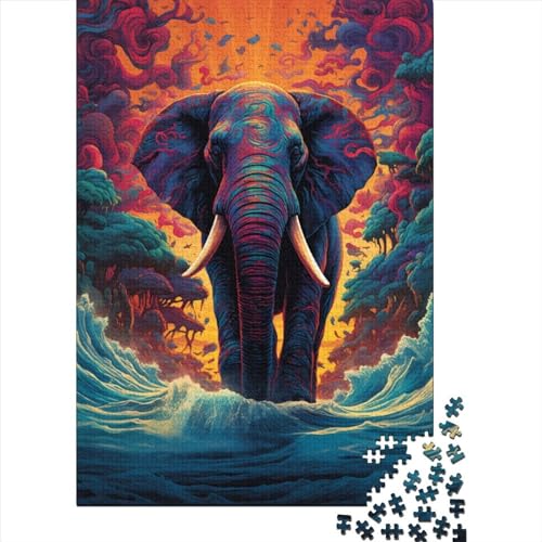 Schwieriges, anspruchsvolles Puzzle mit 1000 Teilen, Elefant, der am Strand läuft, Holzpuzzle für Erwachsene und Jugendliche, Lernspiel, Herausforderungsspielzeug, 75 x 50 cm