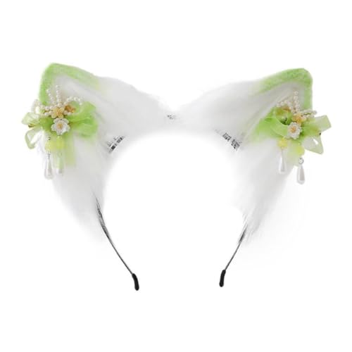 KLOVA Ethnisches Katzenohren-Form-Stirnband mit Blumen-Haarnadel-Dekor, Haarreif, Erwachsene, Live-Übertragung, Ostern, Party, Kopfschmuck, Halloween, Stirnbänder für Damen, Halloween, Stirnbänder für