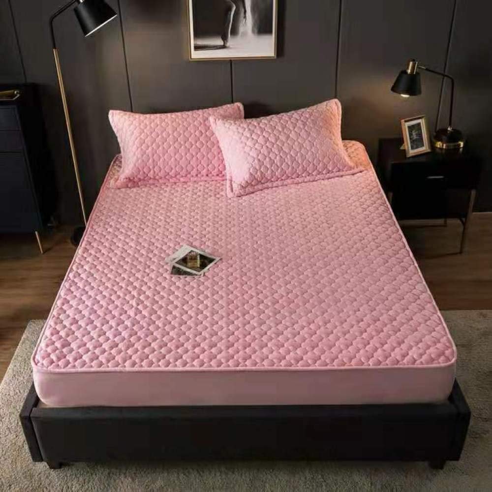 Schmutzabweisendes Spannbettlaken mit tiefen Taschen, Doppelbett, dicker Flanell-Matratzenbezug, elastisches Bettlaken, geeignet für Schlafzimmer, Privatunterkunft, Rosa (Grün, Doppelbett, 120 x 200