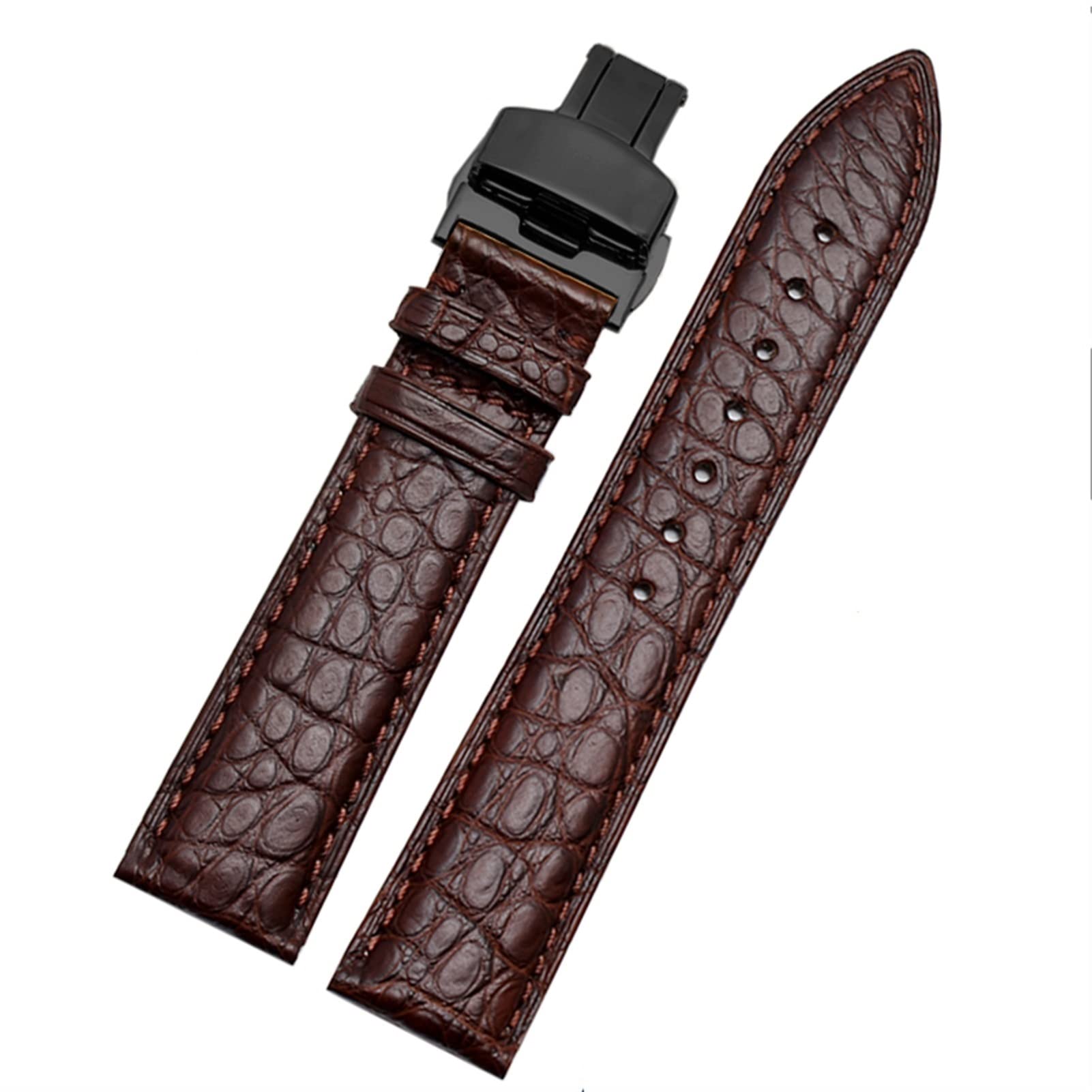 SCRUBY Crocodile -Leder -Uhrband für jedes Marken -Armband 12 13 14 15 mm Träger mit Klappverschluss(Brown black,12mm)