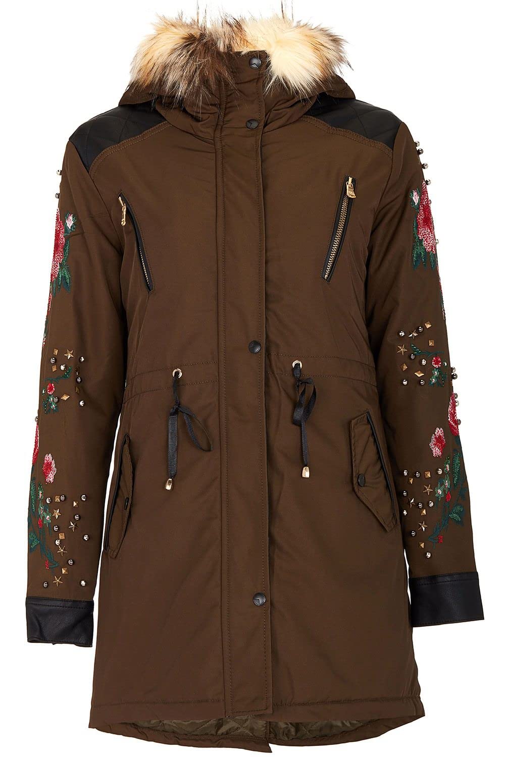 Cipo & Baxx Damen Outdoorjacke Freizeit Jacke Parka Lang Kunstfellkapuze Übergangsjacke Khaki L