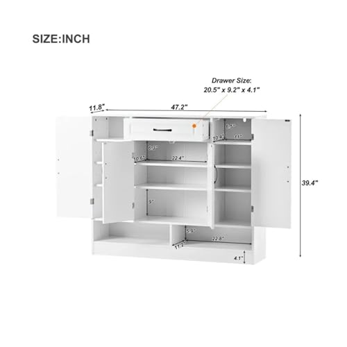 Zhaoj24-05 Platzsparender Schuhschrank 47,2-Zoll-Schuhschrank for den Eingangsbereich, freistehender Schuhschrank, Schuhregal-Organizer mit 8 verstellbaren Regalen Schuhaufbewahrung(Weiß)