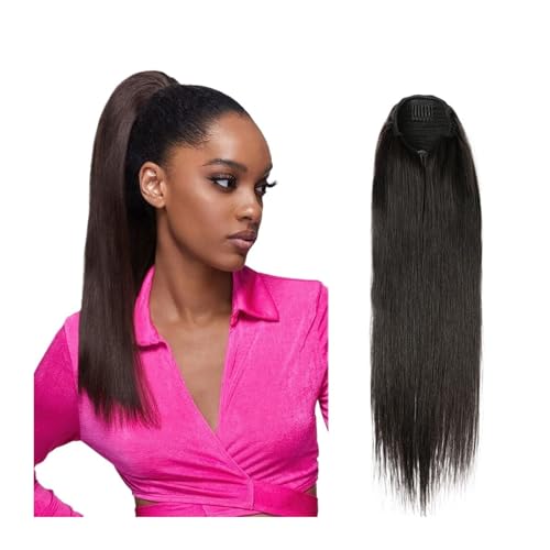 Pferdeschwanzverlängerung Natürlicher schwarzer Pferdeschwanz mit Kordelzug, Echthaar, glatte Pferdeschwanz-Extensions, Echthaar-Extensions for Frauen, 100–130 g/Stück Pferdeschwanz-Haarteile(22inch 1