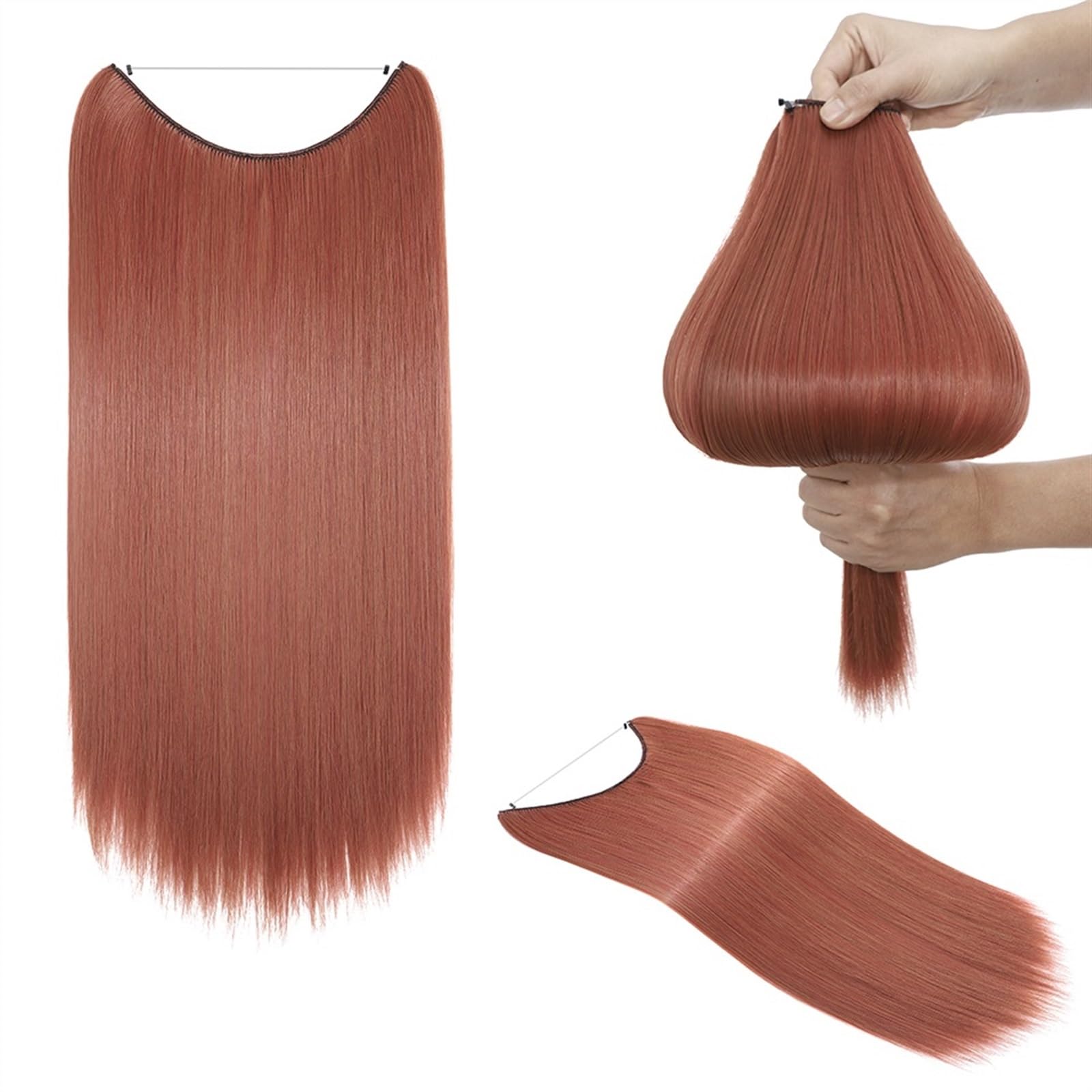 Clip-in-Haarverlängerungen Clip-in-Haarverlängerungen, lange, glatte Haarspangen mit Fischlinie, unsichtbarer U-förmiger Draht, lange, gerade, synthetische, einteilige Haarteile for Frauen Clip-in-Haa