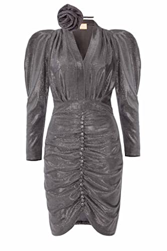 Swing Fashion Women's Laura Rose Damen Glitzerkleid | Elegantes Festliches Partykleid | Sommerkleid | Abendkleid | Cocktailkleider | Bodycon Kleid | Sexy | V-Ausschnitt | Langarm | Silber | 38, M