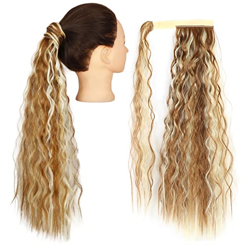 Pferdeschwanz Haarteil Clip-Haarverlängerungen for Anklipsen, synthetischer Mais, gewellt, langer Pferdeschwanz for Damen-Haarteil Pferdeschwanz Haarverlängerung(Q19-6H613,34inch-85cm)