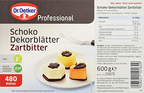 Dr. Oetker Professional Schokoladen-Dekorblätter Zartbitter, 600 g Packung (ca. 480 Stück)