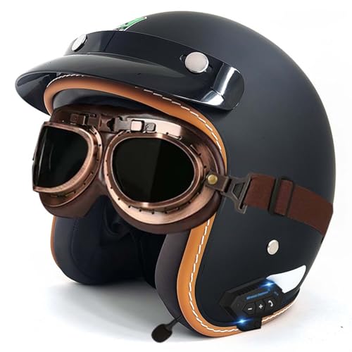 Bluetooth-Helm, Halber Gesichts-Motorradhelm, Integrierter Bluetooth-Helm, DOT/ECE-Zertifizierung, Erwachsene, Männer, Frauen H,S55-56CM