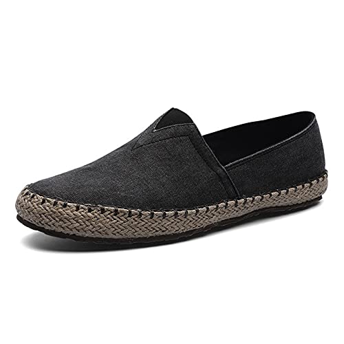 HJBFVXV Herren-Espadrilles Männer Espadrilles Flache Leinwandschuhe, Hanf-Faule Wohnungen für Männer Mokassins männliche Müßiggänger Fahren Schuhe (Color : Black, Size : 41 EU)