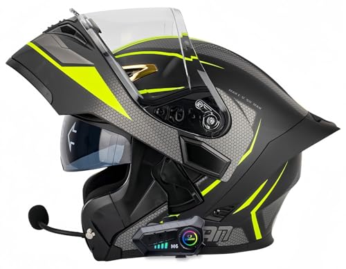 Modularer, Hochklappbarer Integral-Motorradhelm Mit Bluetooth, ECE-Geprüft, Für Herren Und Damen, Integralhelm Für Roller, Doppeltes Antibeschlag-Visier H,L59-60CM