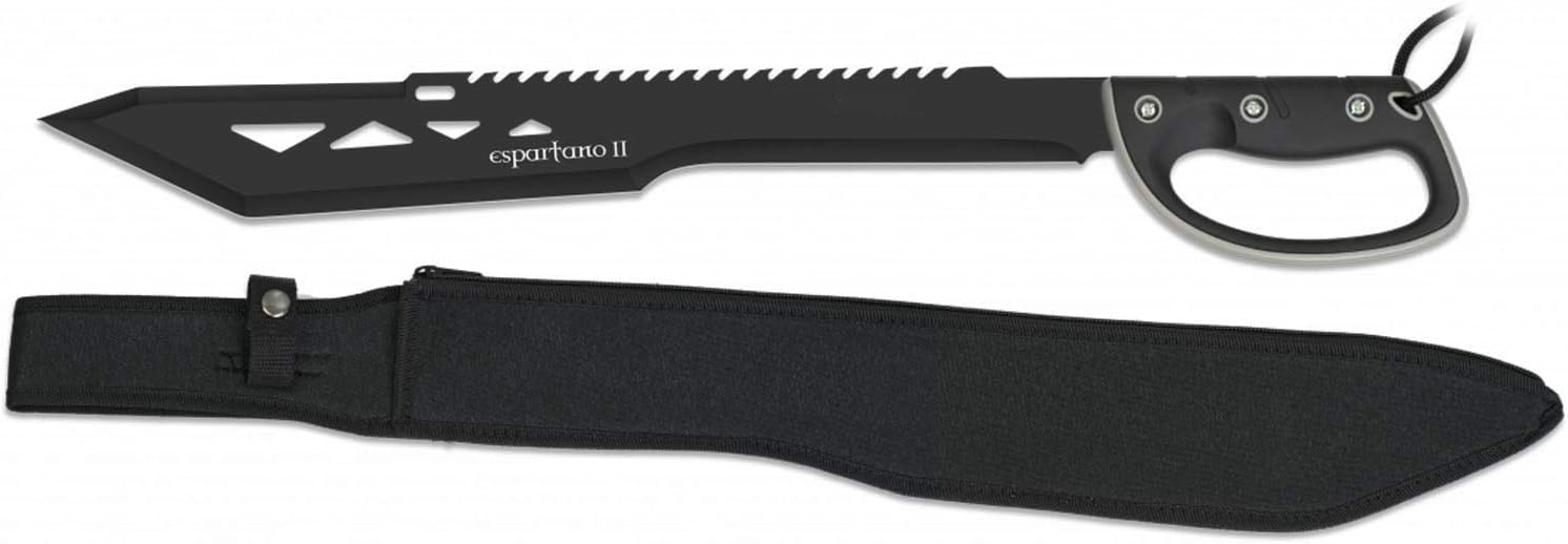 KS-11 Große Machete Scharf echt mit Tanto Klingenprofil und Sägerücken - stabilen Griff mit Handschutz – Gesamtlänge 65 cm – Survival Macheten Nylonholster Outdoor Buschmesser