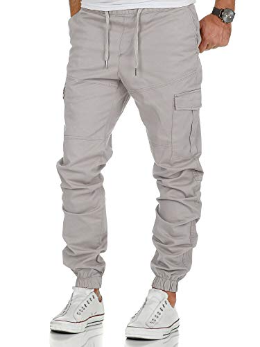 Amaci&Sons Herren Stretch Jogger Cargo Chino Jeans Hose 7006 Hellgrau W38