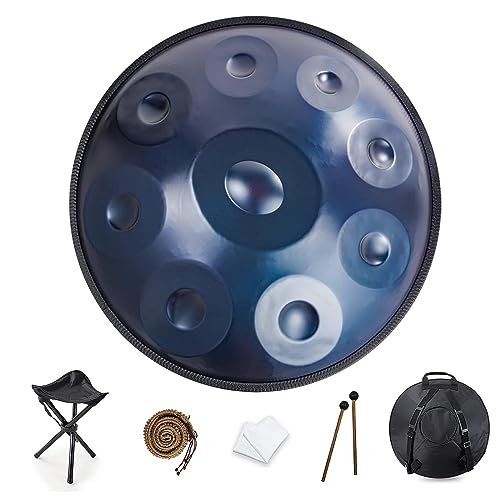 9 10 12 Noten Handpan Drum Instrument, 22 Zoll Handpan Drum In D Minor, 432 Hz Stahlhandtrommel Mit Soft Handpan Bag, 2 Handpan Mallets, Handpan Stand, Für Klangheilung Persönliche Meditation